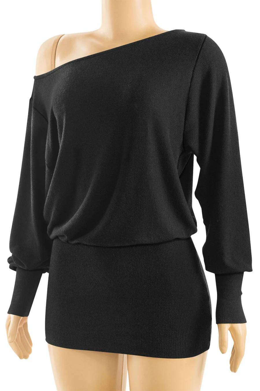 2000s Asymmetrical Off-The-Shoulder Dolman Long Sleeve Mini Dress - Image 2