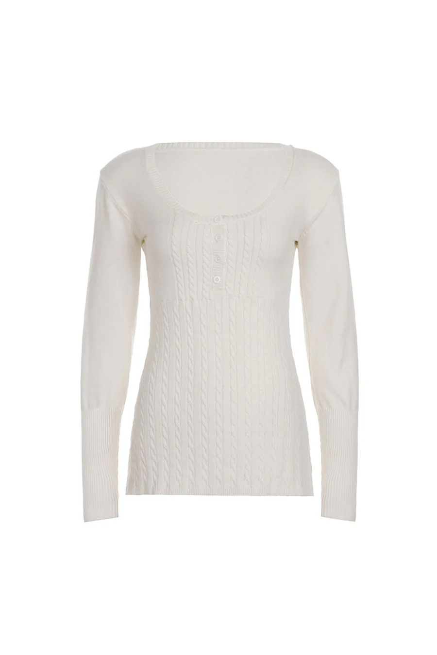 2000s Baby Doll Cable Knit Sweater with Henley Neck Buttons - Image 5