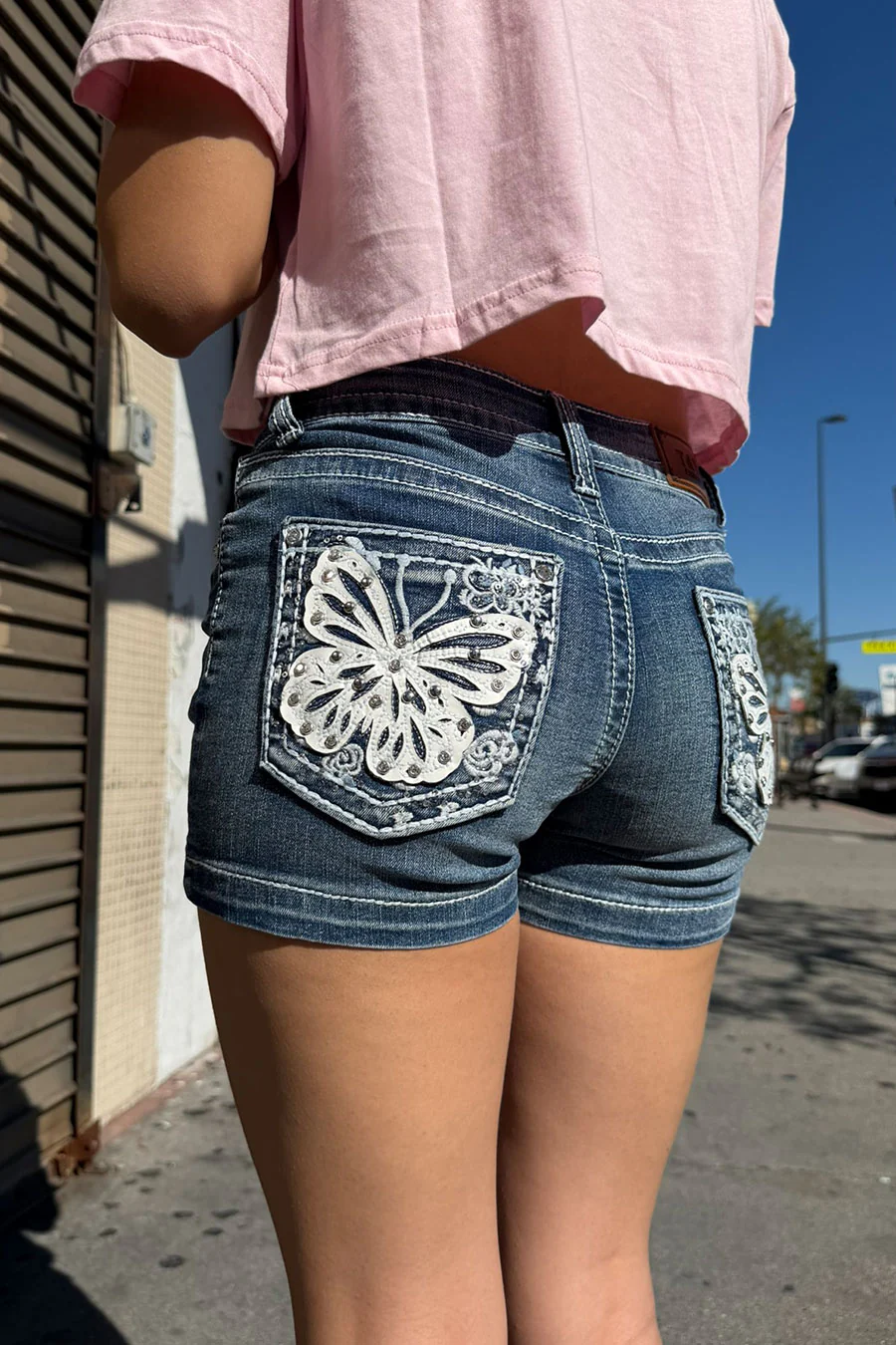 2000s Bedazzled Rhinestone Butterfly Denim Shorts - Image 4