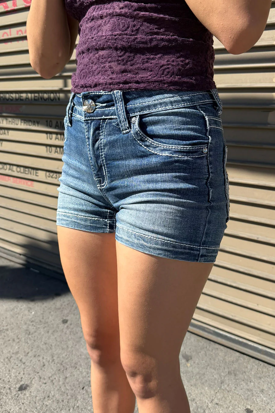 2000s Bedazzled Rhinestone Crown Denim Shorts - Image 3