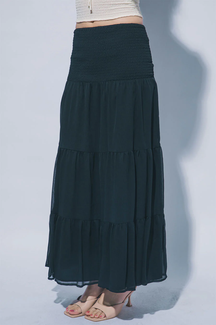 2000s Bohemian Style Smocked Waistband Maxi Skirt - Image 3