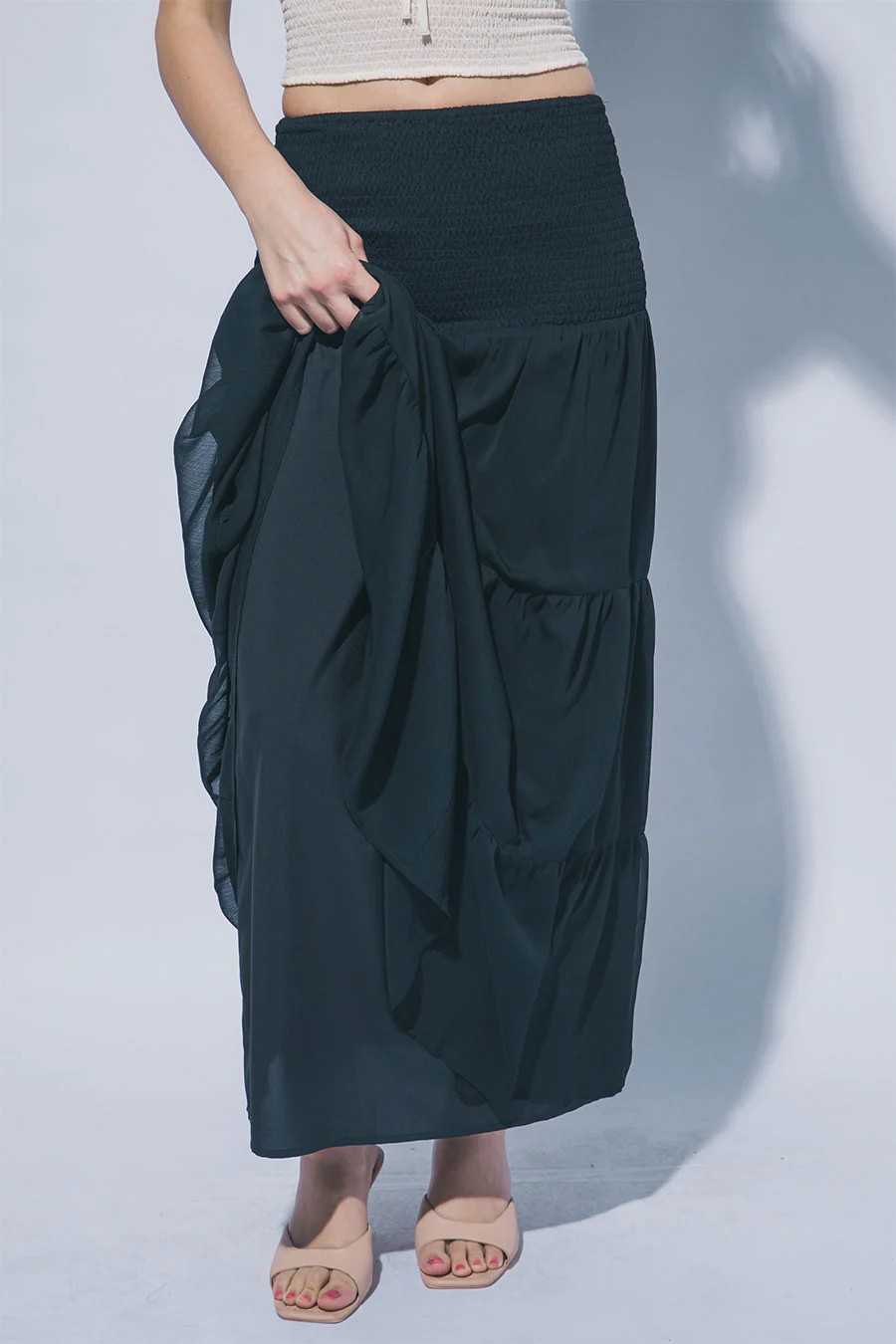 2000s Bohemian Style Smocked Waistband Maxi Skirt - Image 4