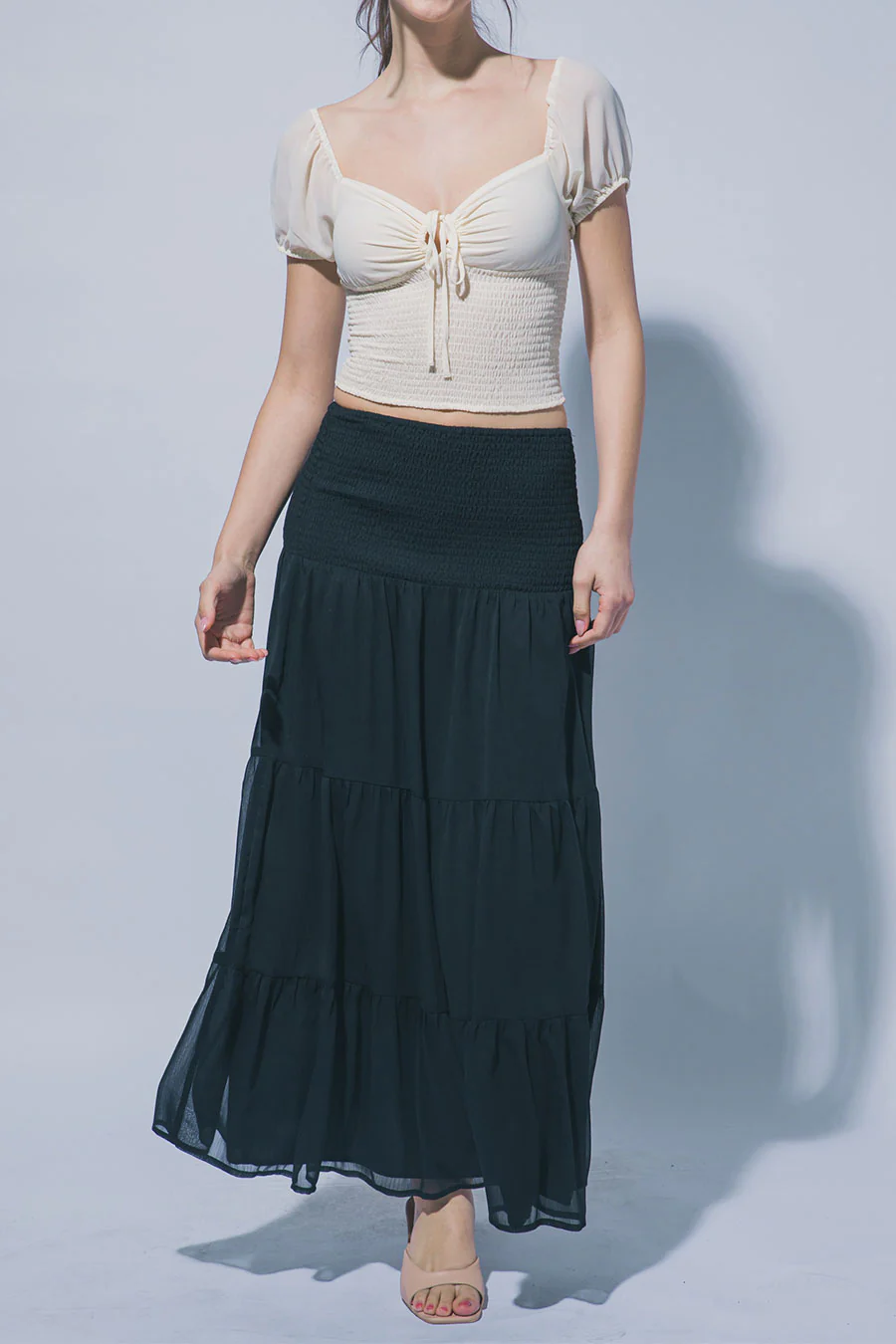 2000s Bohemian Style Smocked Waistband Maxi Skirt - Image 5