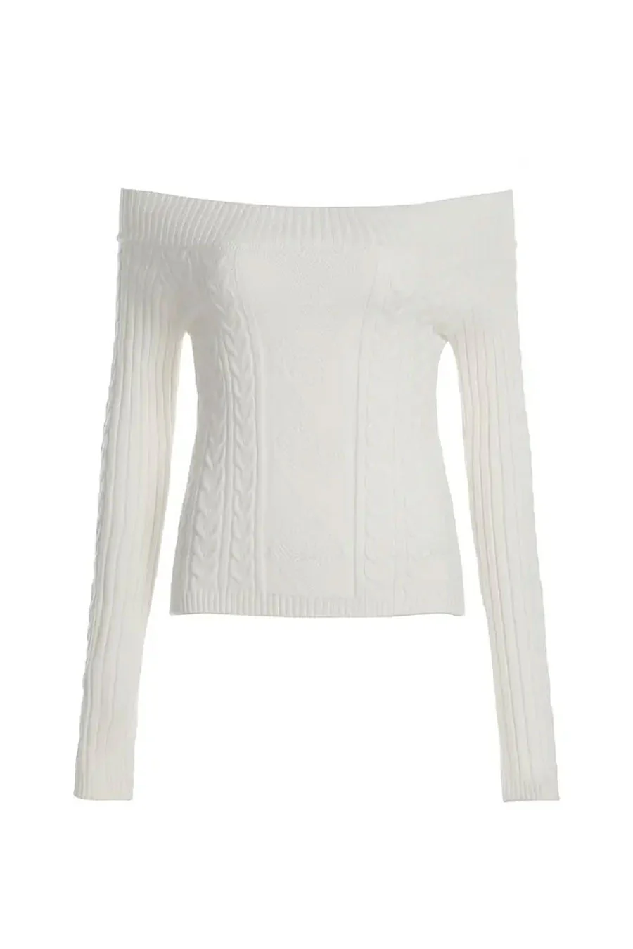 2000s Downtown Girl Cable Knit Off-The-Shoulder Sweater Top - Image 5