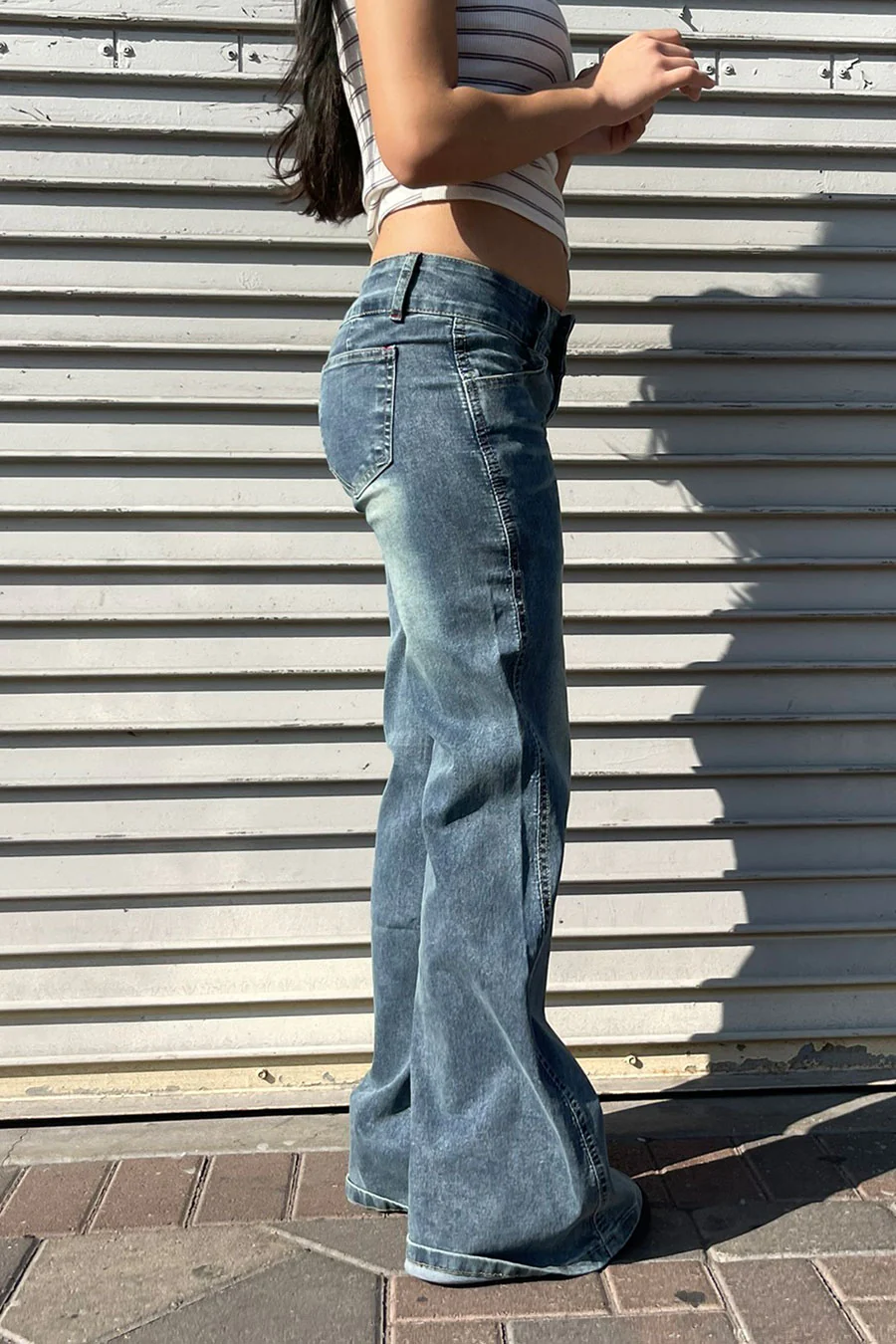 2000s Dual-Button Low Rise Vintage Wash Flare Jean - Image 3