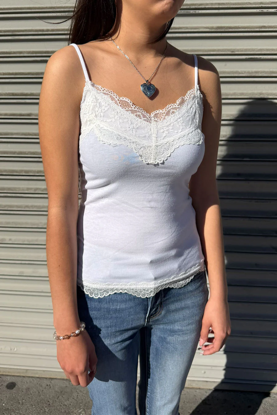 2000s Essential Double Contrast Lace Trimmed Y2K Cami Tank Top