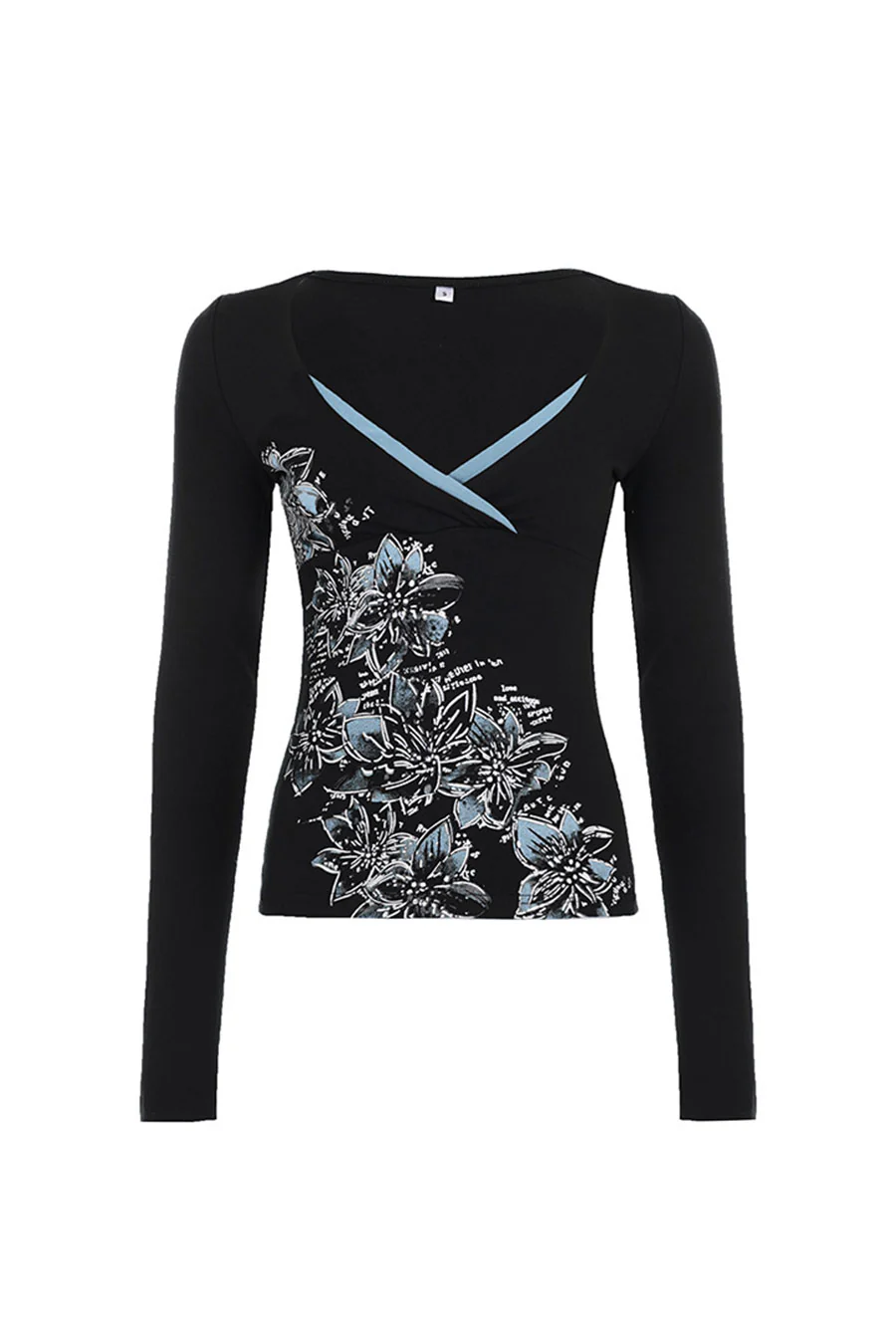 2000s Floral Print Contrast Layered Long Sleeve Surplice Top - Image 5
