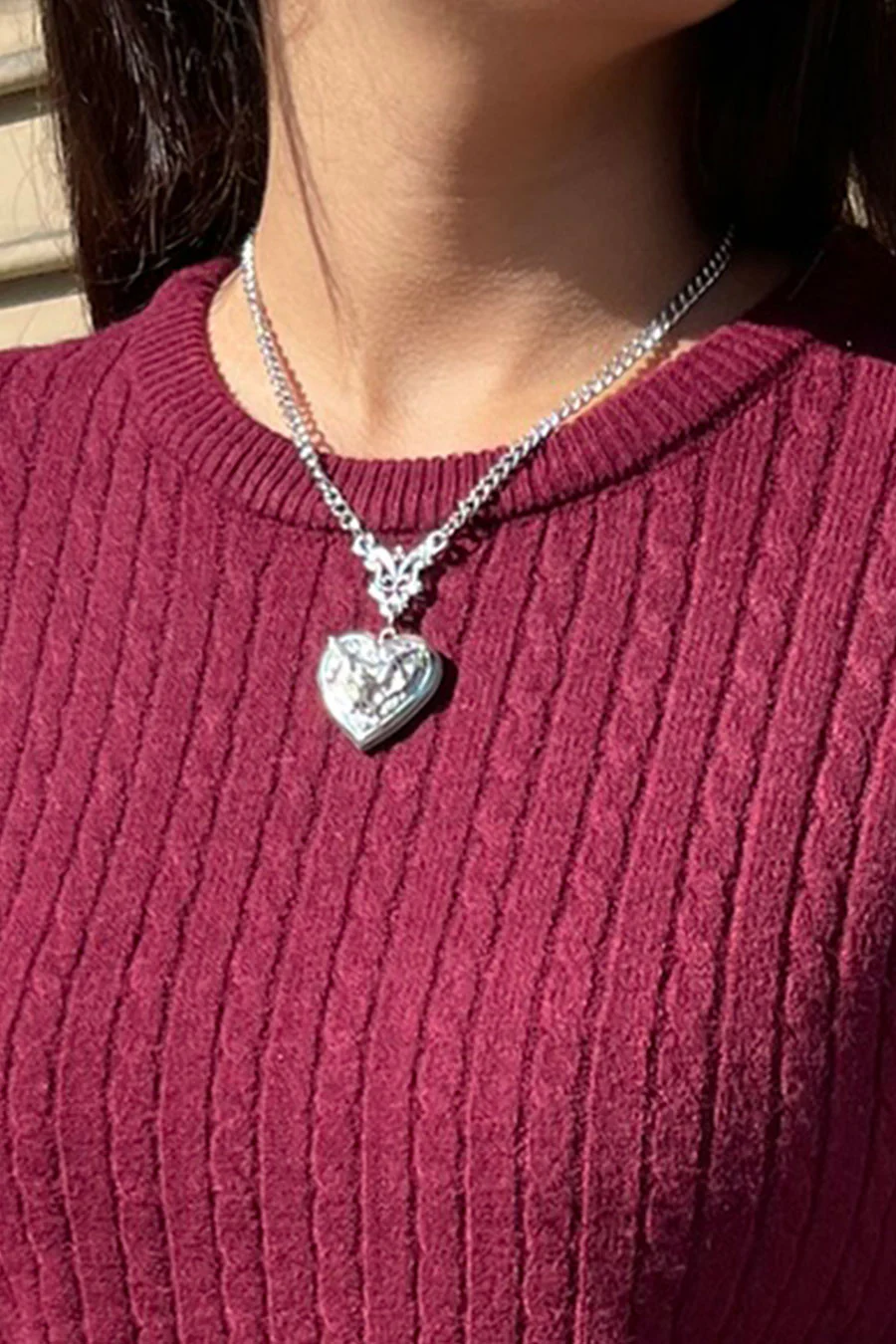 2000s Gothic Silver Color Heart Locket Pendant Chain Necklace - Image 2
