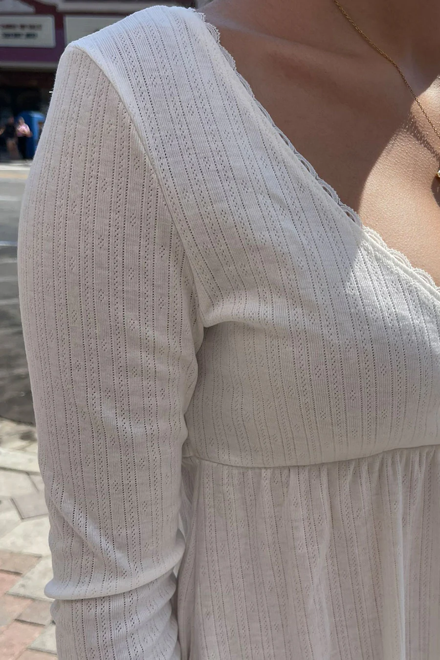 2000s Long Sleeve Surplice Baby Doll Pointelle Top - Image 4