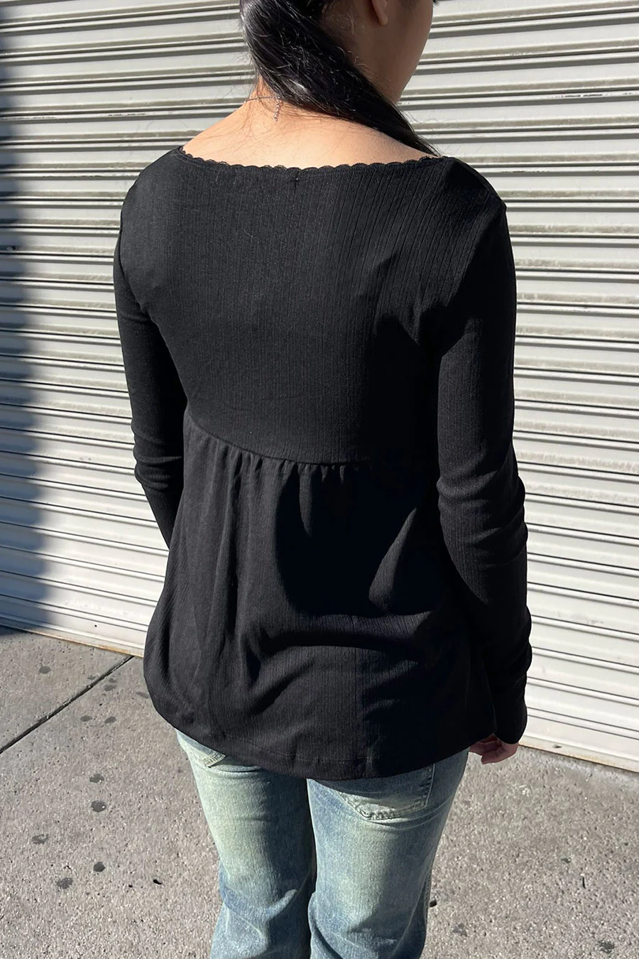 2000s Long Sleeve Surplice Baby Doll Pointelle Top - Image 8