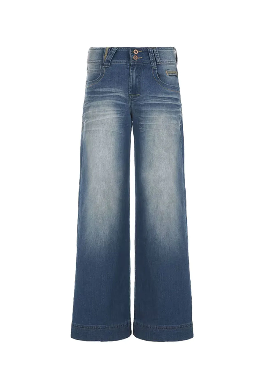 2000s Low-Rise Dual-Button Loose Wide Leg Denim Pants - Image 7