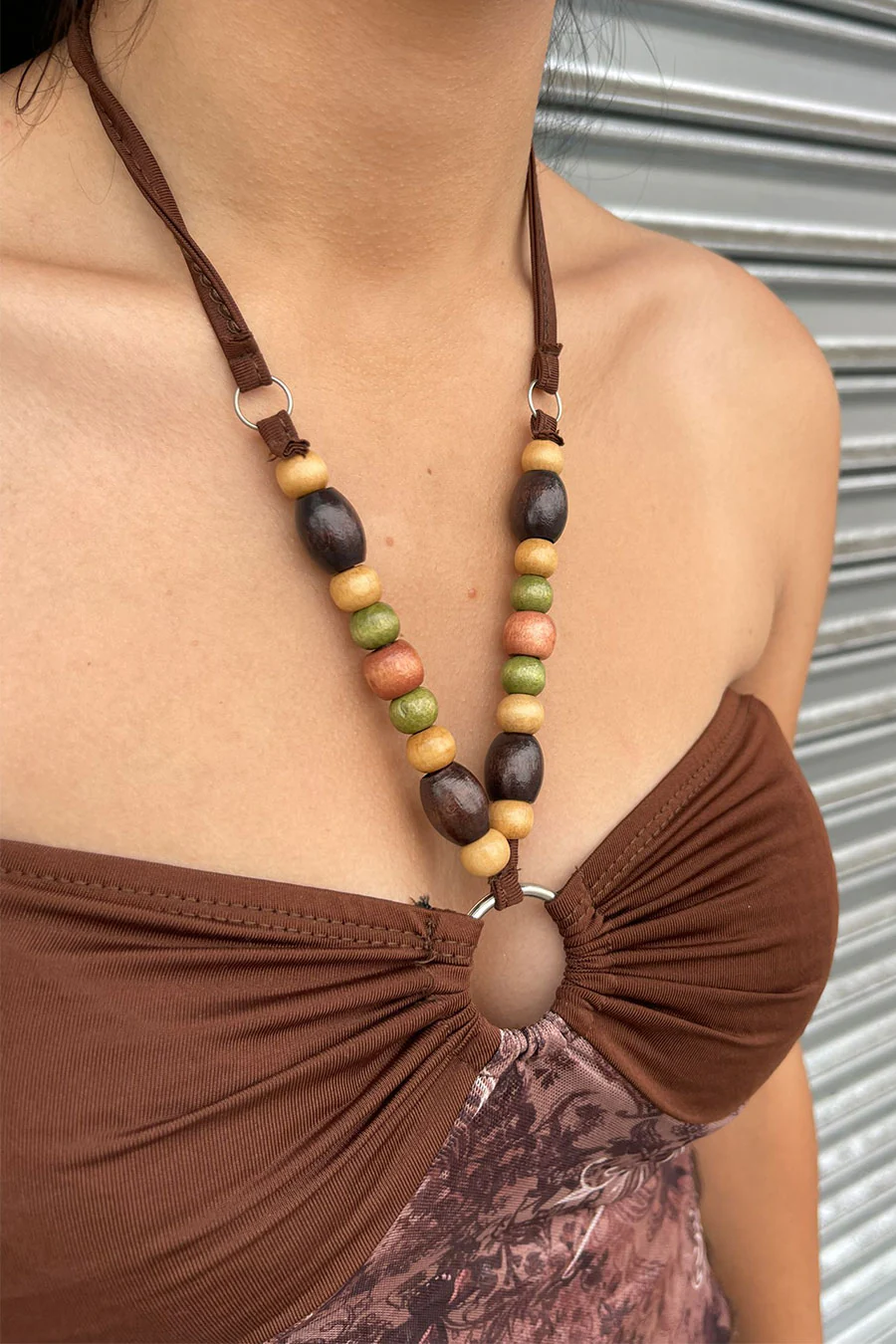 2000s Retro O-Ring Bandeau Halter Top with Beaded Spaghetti Strings - Image 4