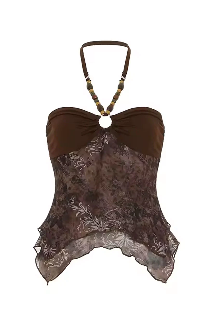 2000s Retro O-Ring Bandeau Halter Top with Beaded Spaghetti Strings - Image 5