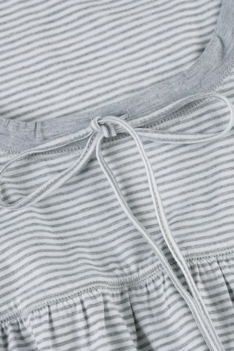 2000s Scoop Neck Long Sleeve Striped Baby Doll Top with Front Tie Strings - Image 6