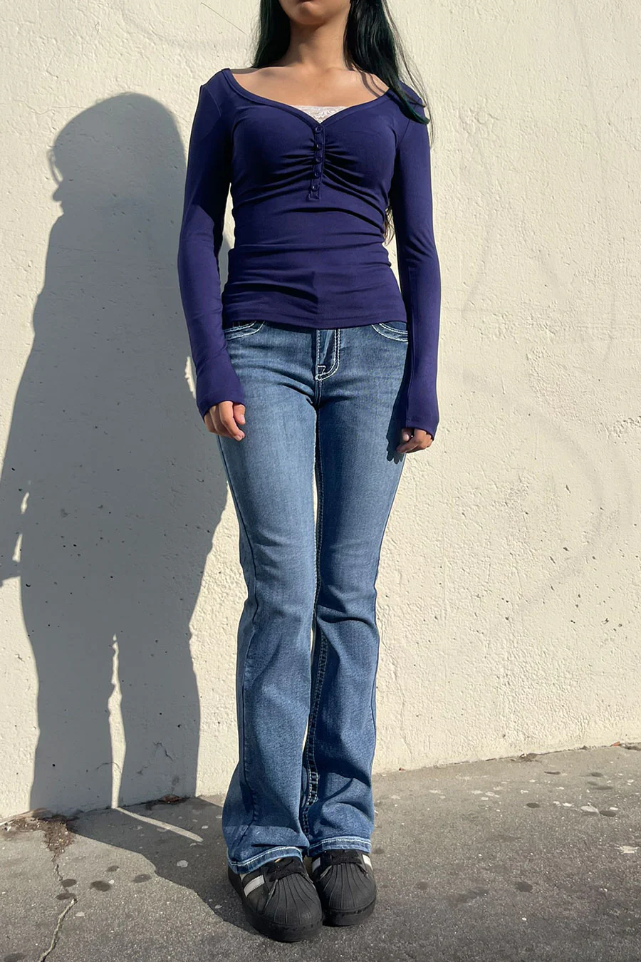 2000s Style Chrome Heart Cross Shape Rhinestone Bling Back Pocket Bootcut Jean with Good Stretch - Image 3