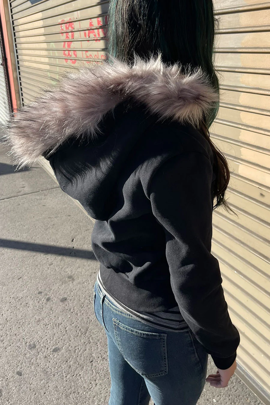 2000s Style Cotton Fleece Front Zip-Up Hoodie Jacket with Detachable Fur - Image 3