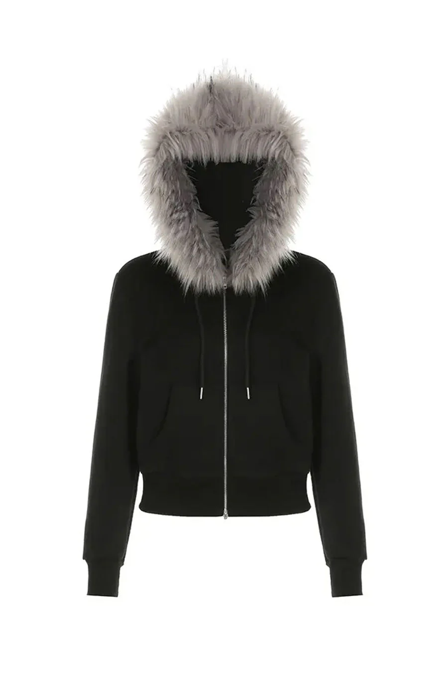 2000s Style Cotton Fleece Front Zip-Up Hoodie Jacket with Detachable Fur - Image 7