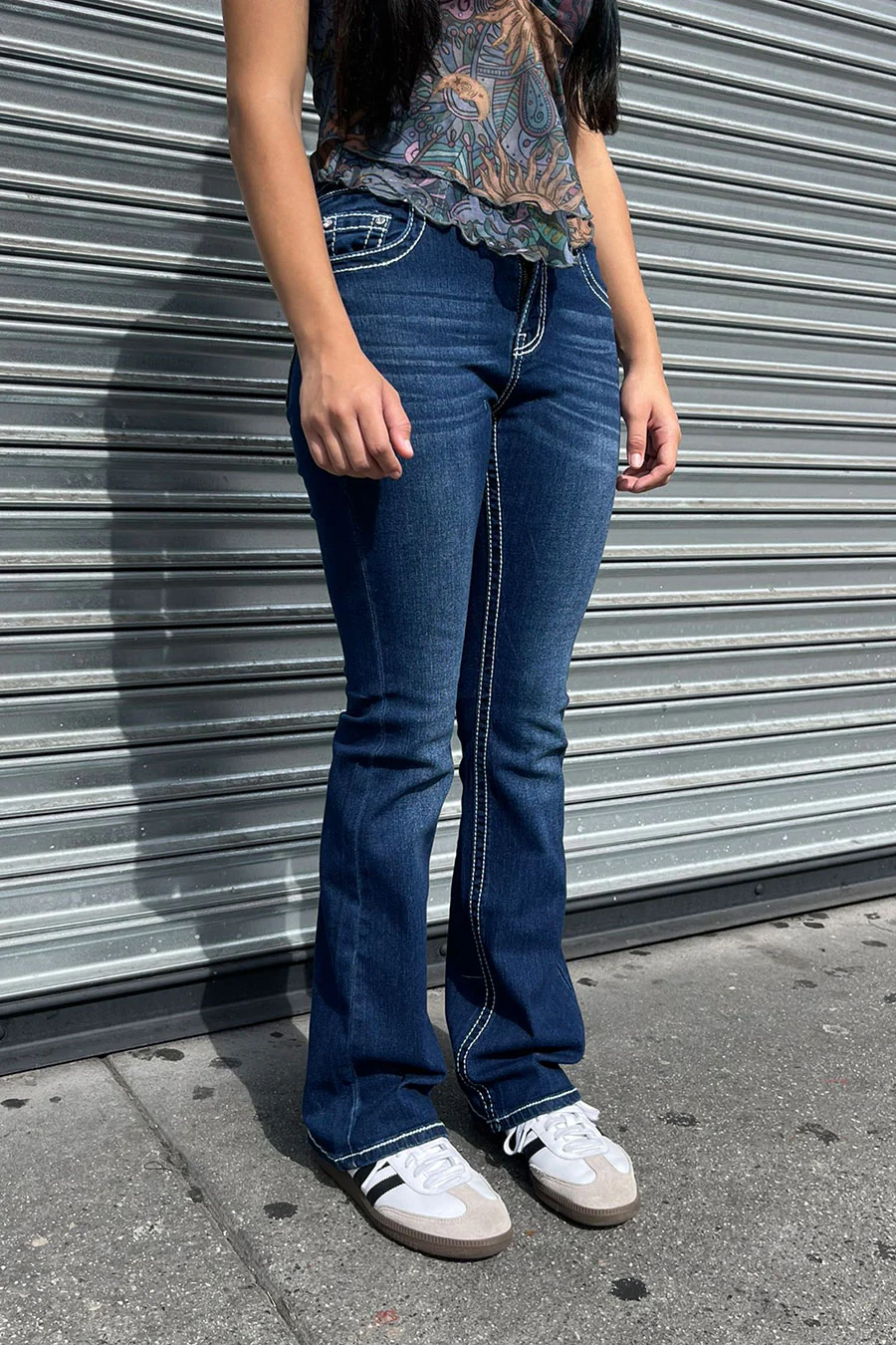 2000s Style Cross Rhinestone & Studded Bling Back Pocket Bootcut Jean with Good Stretch - Image 5