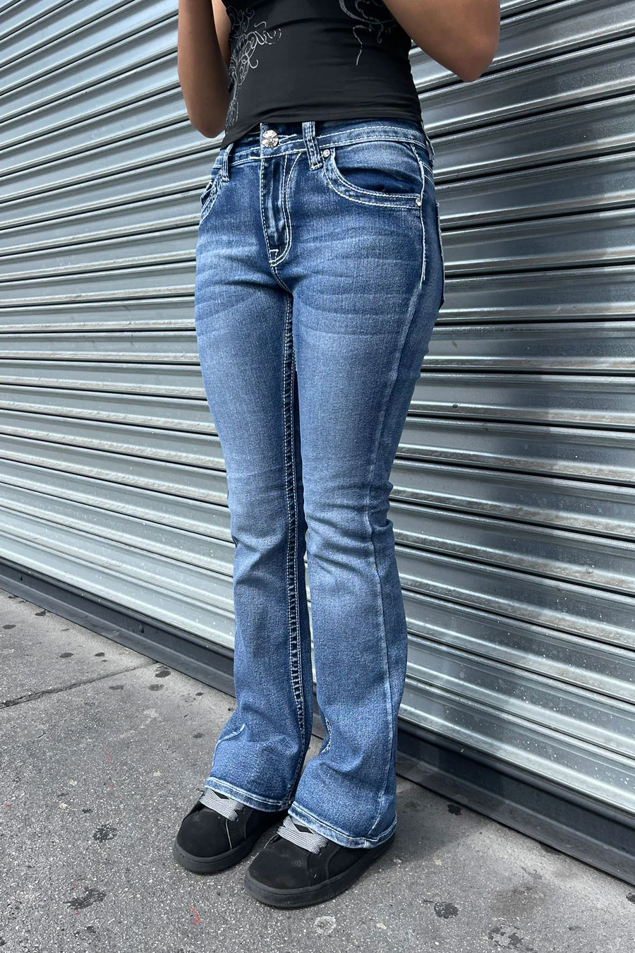 2000s Style Floral Dreamcatcher Embroidered Rhinestone Bling Back Pocket Bootcut Jean with Good Stretch - Image 5
