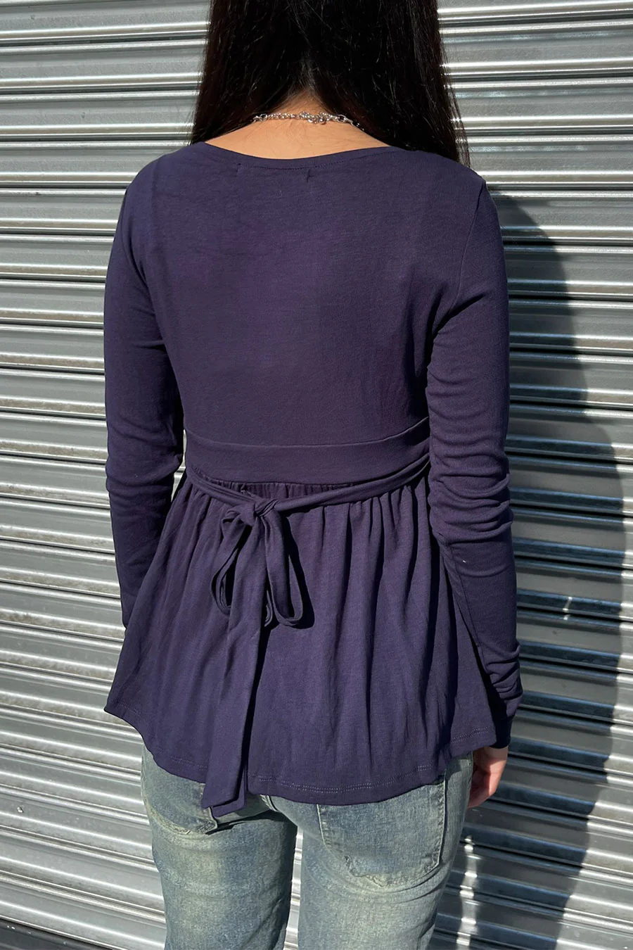 2000s Surplice Baby Doll Long Sleeve Top with Waist Self Tie - Image 2