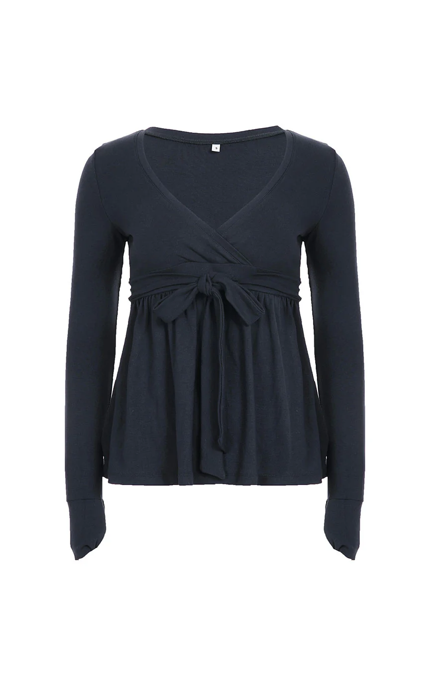 2000s Surplice Baby Doll Long Sleeve Top with Waist Self Tie - Image 7