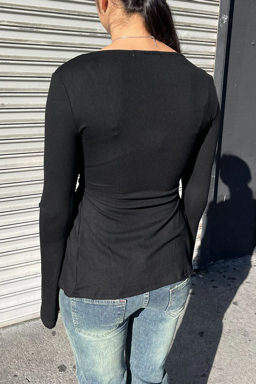 2000s Vintage Plunging Neck Smocked Babydoll Long Sleeve Top - Image 5