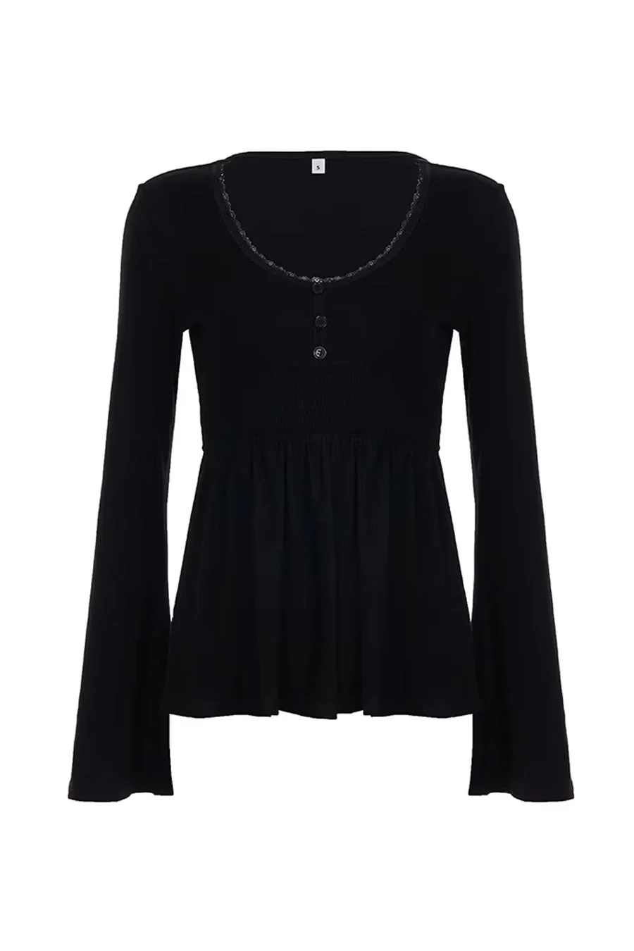 2000s Vintage Plunging Neck Smocked Babydoll Long Sleeve Top - Image 6