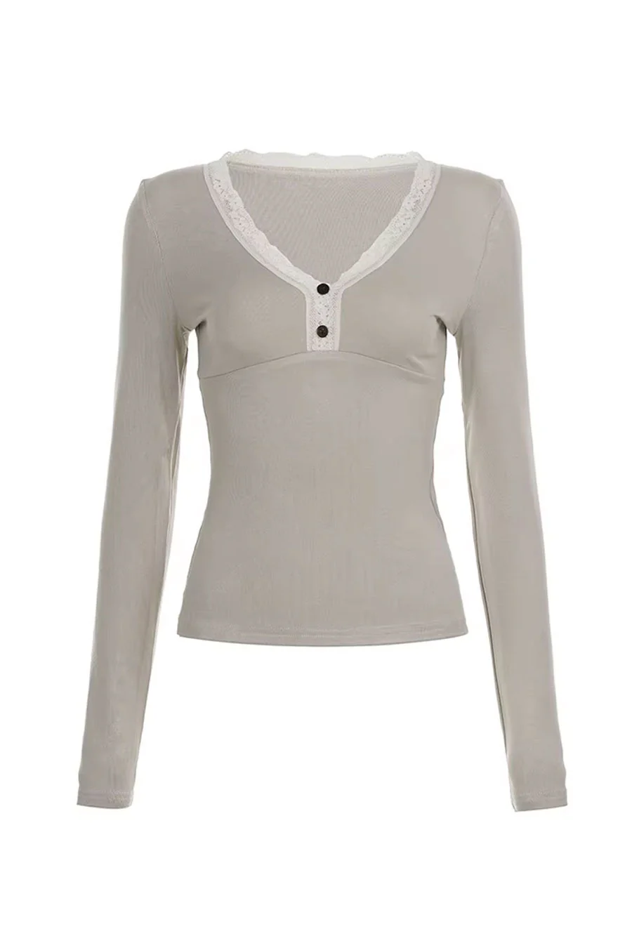 2000s Vintage Style Faux Henley Lace V-Neck Long Sleeve Top - Image 5