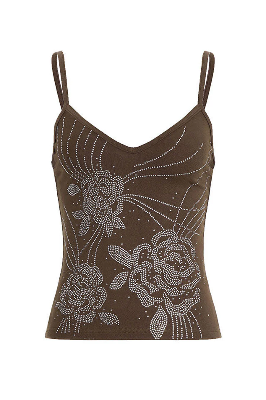 2000s Vintage Style Floral Rhinestone Print Bedazzled Cami Tank Top - Image 5