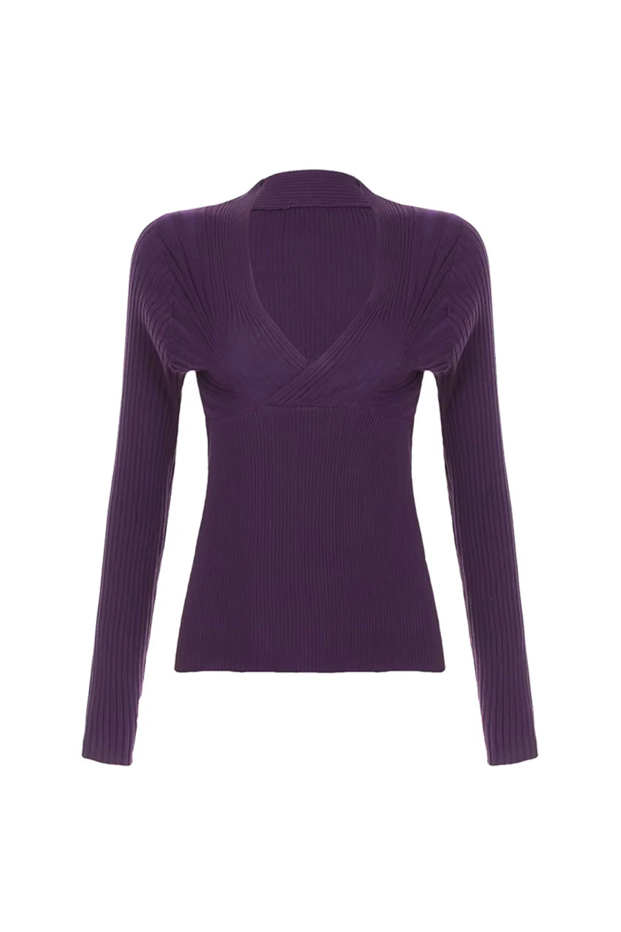2000s Vintage Style Long Sleeve Surplice Rib Sweater Top - Image 8