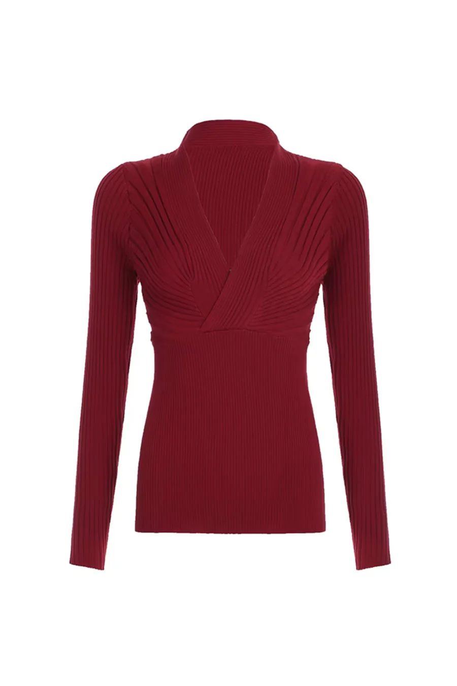 2000s Vintage Style Long Sleeve Surplice Rib Sweater Top - Image 9