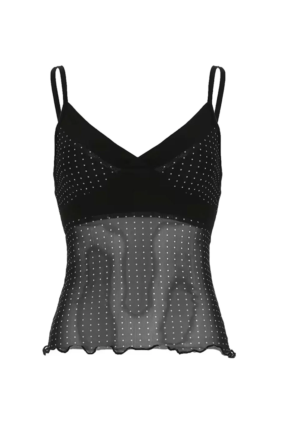 2000s Vintage Style Polka Dot Mesh Print V-Neck Surplice Cami Top - Image 4