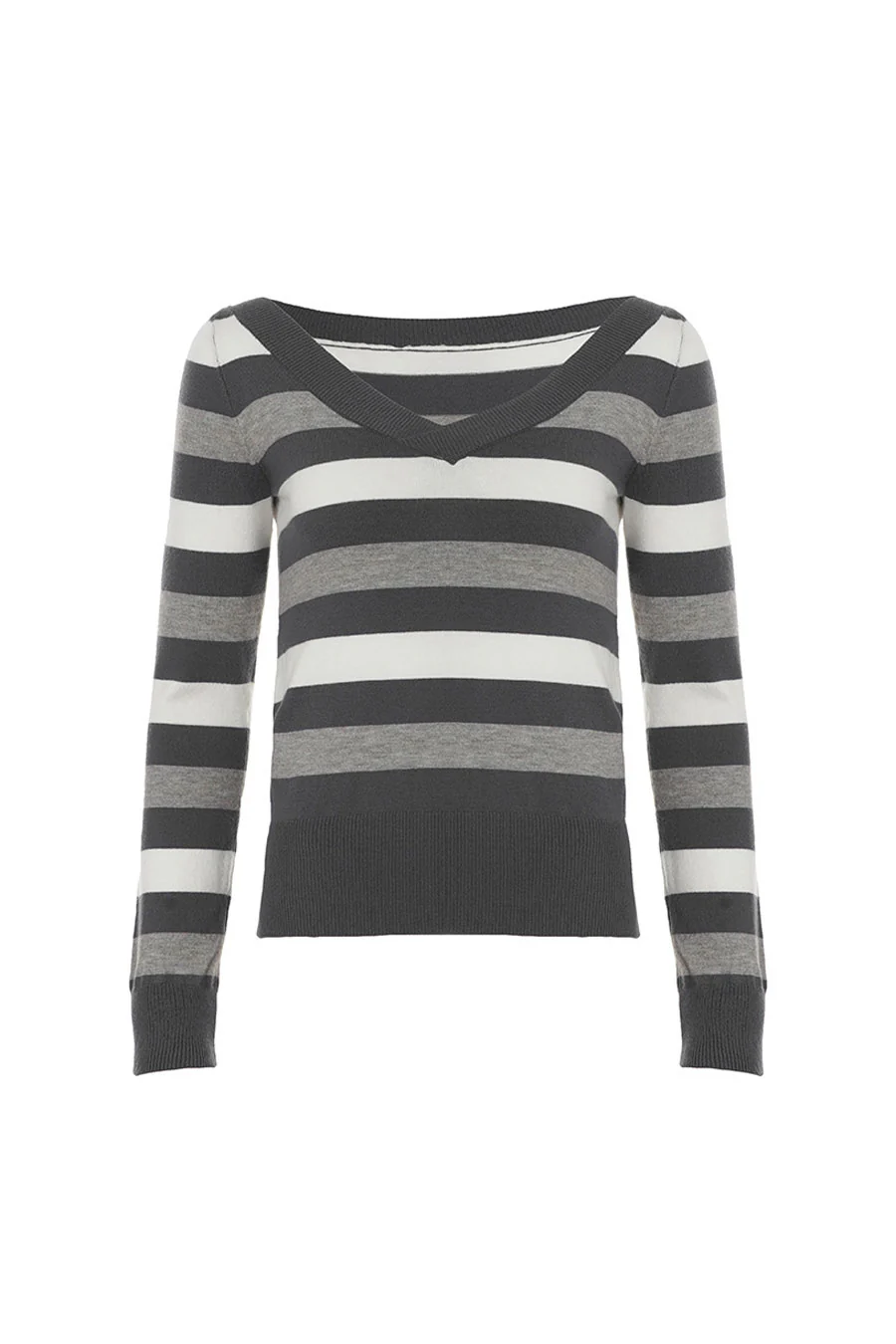 2000s Vintage Style Striped Long Sleeve V-Neck Crop Sweater - Image 5