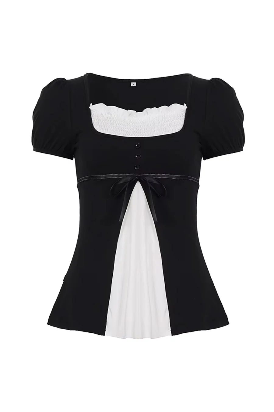 2000s Y2K Fairy Grunge Vintage Style Puff Sleeve Contrast Layered Bow Blouse Top - Image 5