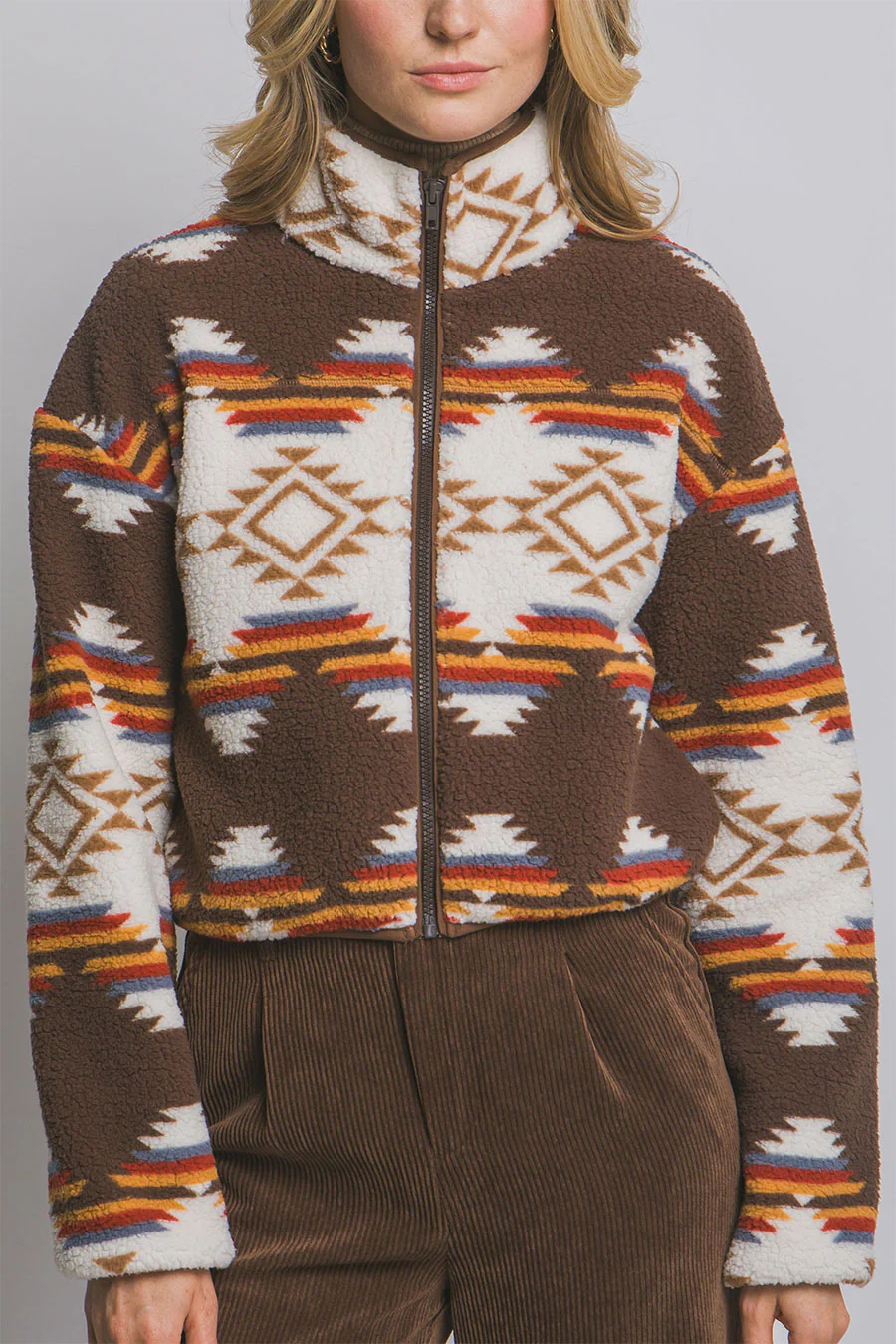 Aztec Printed Sherpa Full Zip Jacket - Image 5