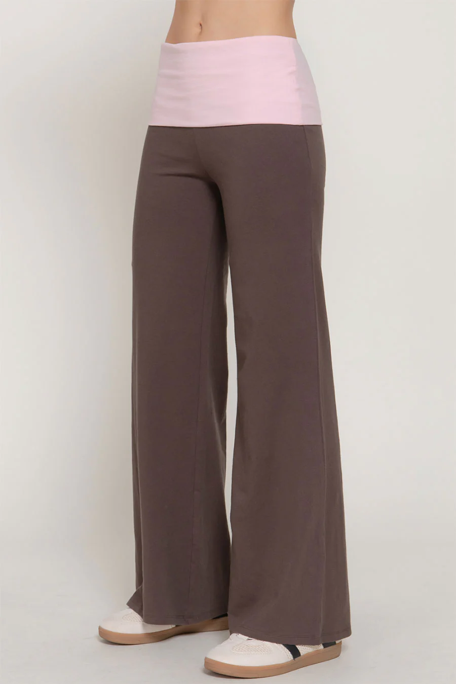 Basic Contrasting Color Folded Waist Yoga Pants - Image 6