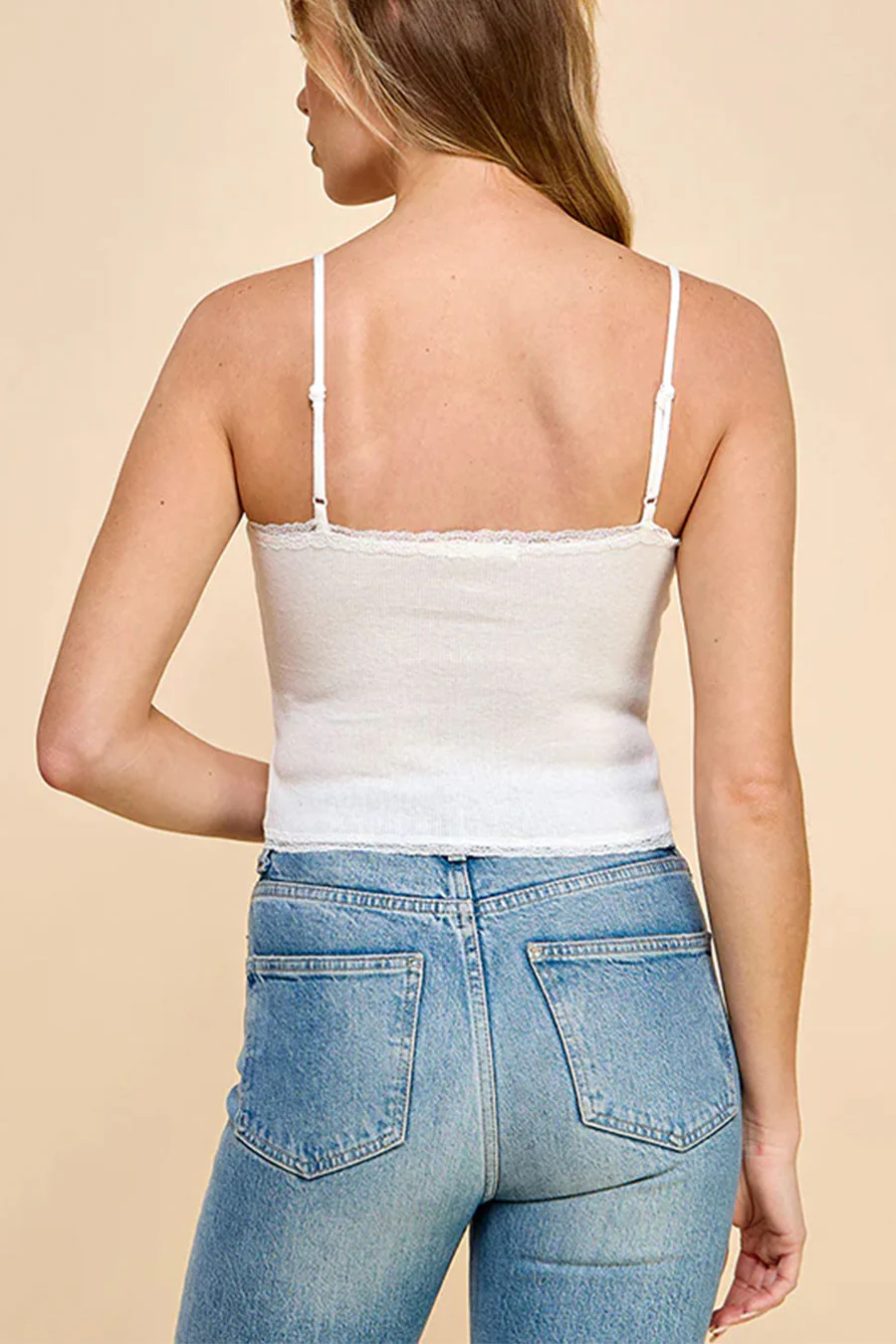 Basic Cotton Blend 2000s Lace Detail Ribbed Cami Top - Image 6