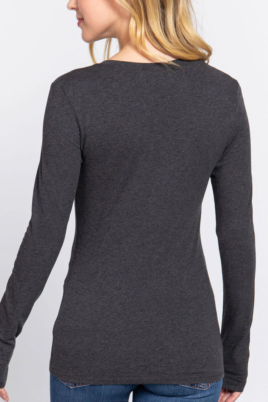 Basic Cotton Jersey V-Neck T-Shirt Top - Image 12