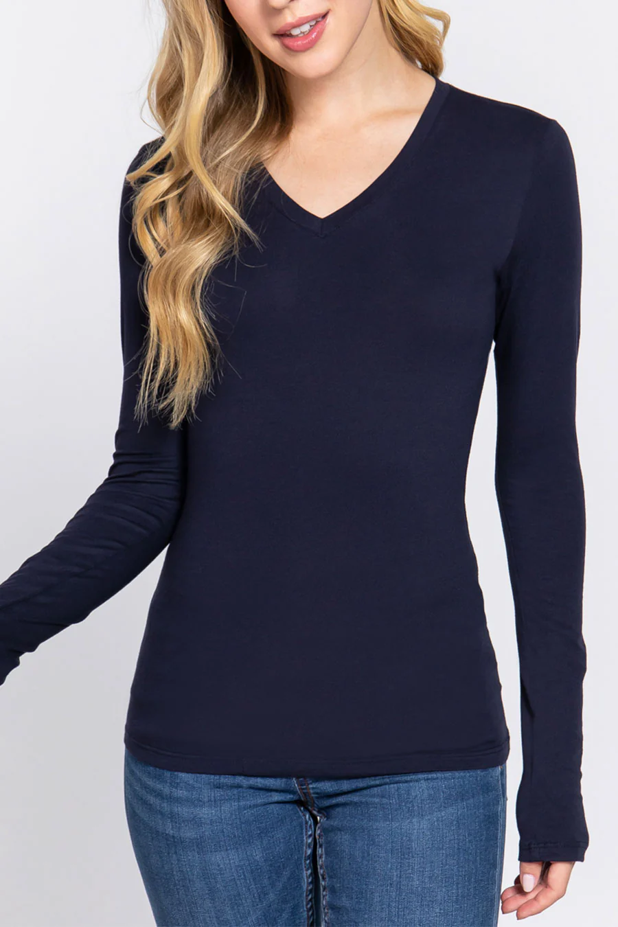 Basic Cotton Jersey V-Neck T-Shirt Top - Image 14