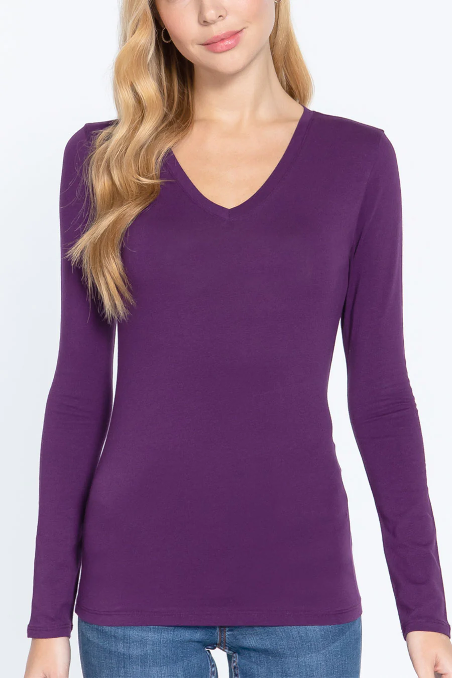 Basic Cotton Jersey V-Neck T-Shirt Top - Image 15