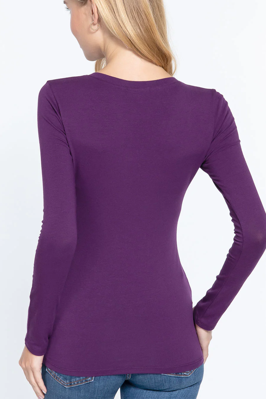 Basic Cotton Jersey V-Neck T-Shirt Top - Image 16
