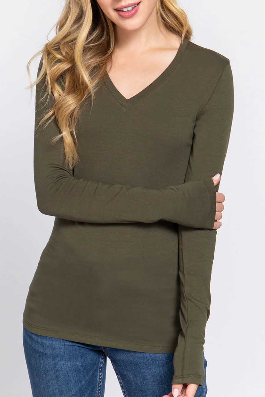Basic Cotton Jersey V-Neck T-Shirt Top - Image 23