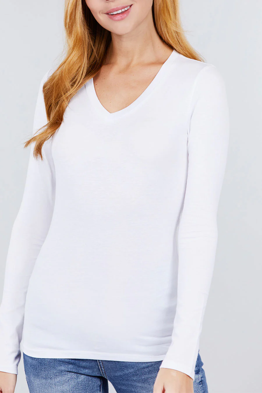 Basic Cotton Jersey V-Neck T-Shirt Top - Image 24