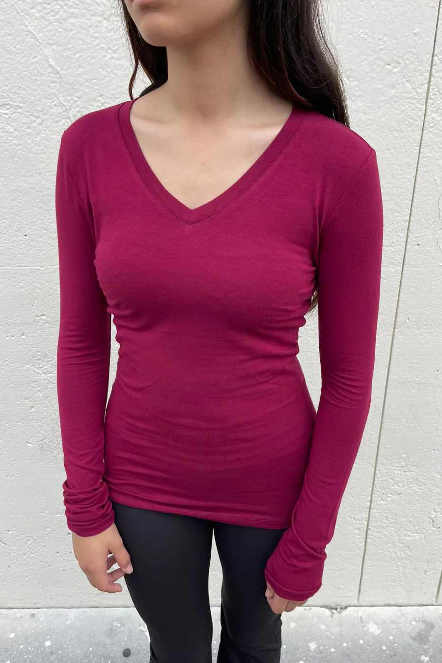 Basic Cotton Jersey V-Neck T-Shirt Top - Image 3
