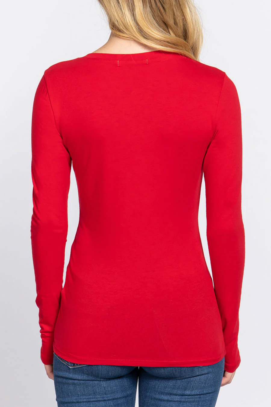 Basic Cotton Jersey V-Neck T-Shirt Top - Image 34
