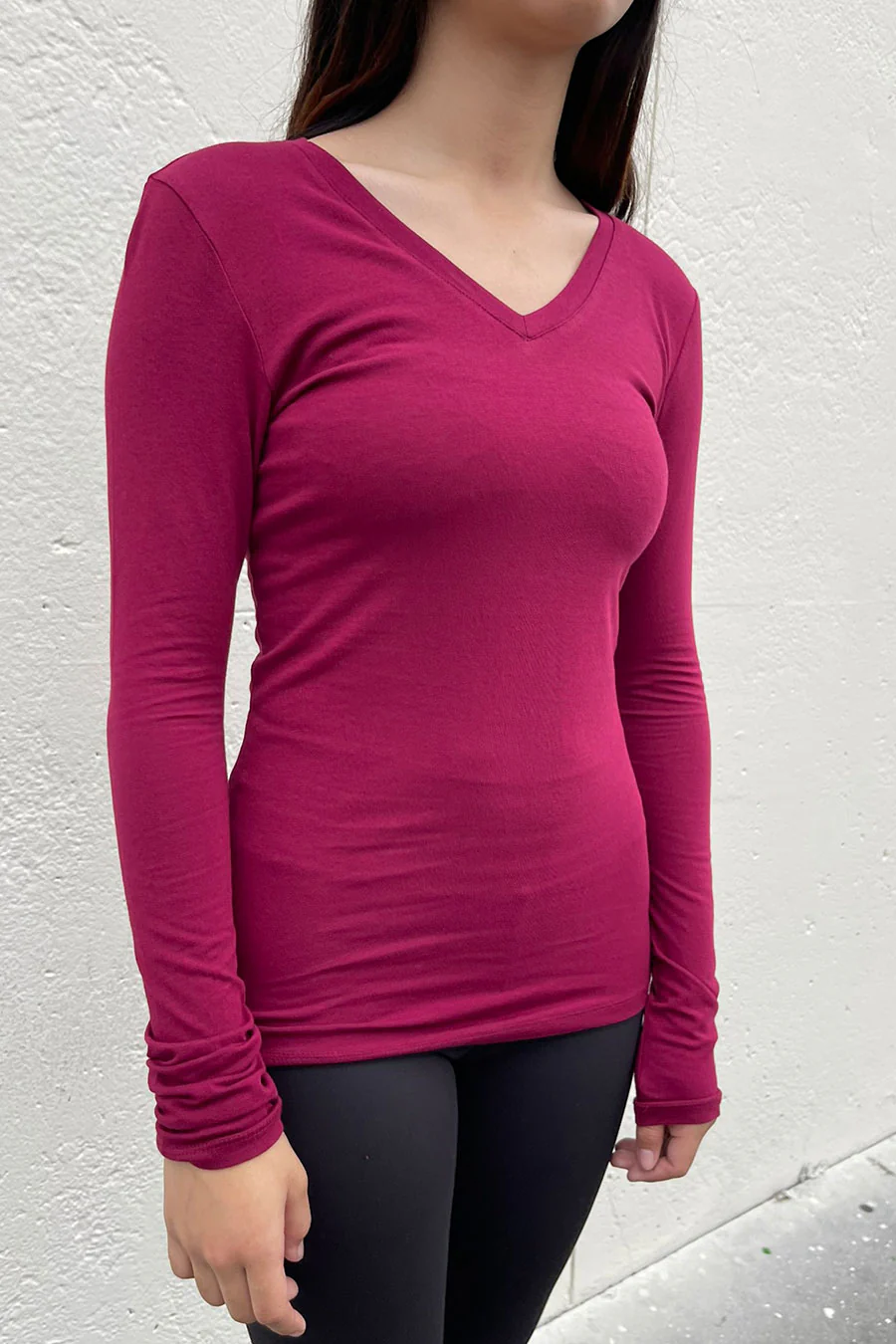 Basic Cotton Jersey V-Neck T-Shirt Top - Image 4