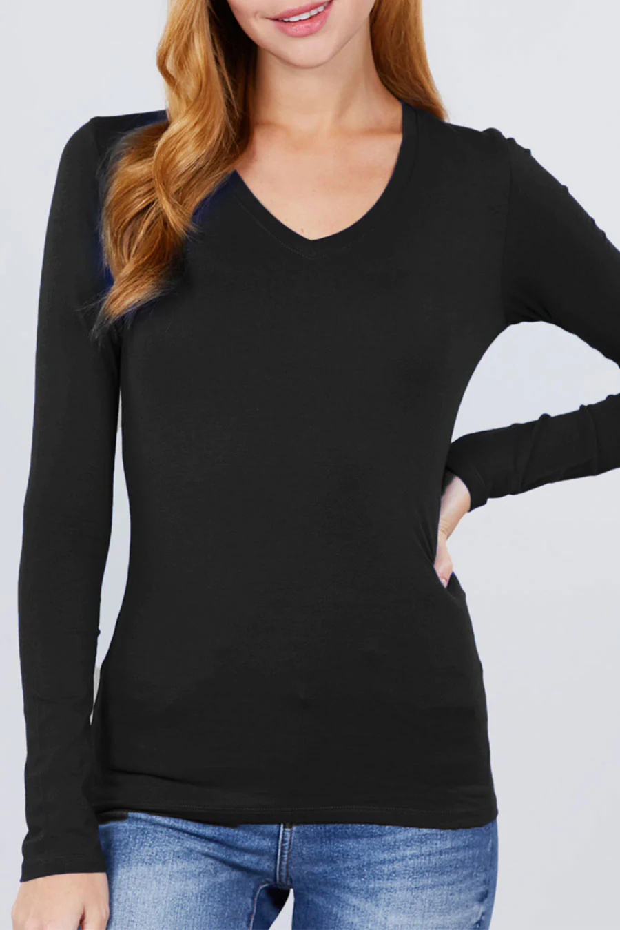 Basic Cotton Jersey V-Neck T-Shirt Top - Image 6