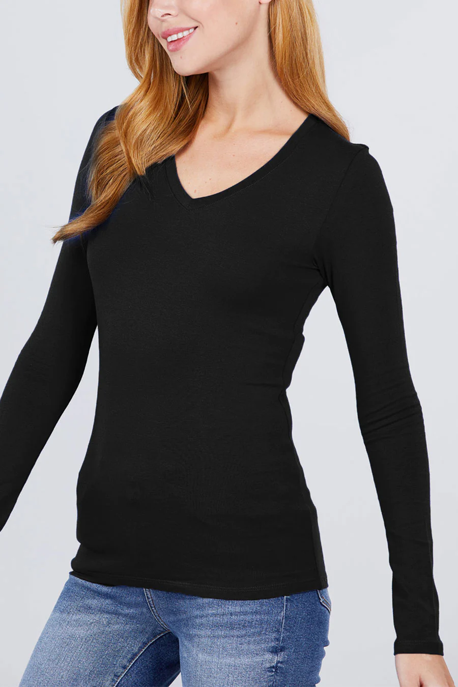 Basic Cotton Jersey V-Neck T-Shirt Top - Image 7
