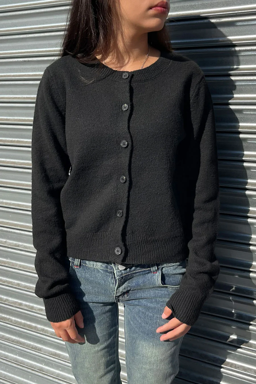 Basic Crew Neck Button-Up Sweater Cardigan - Image 3
