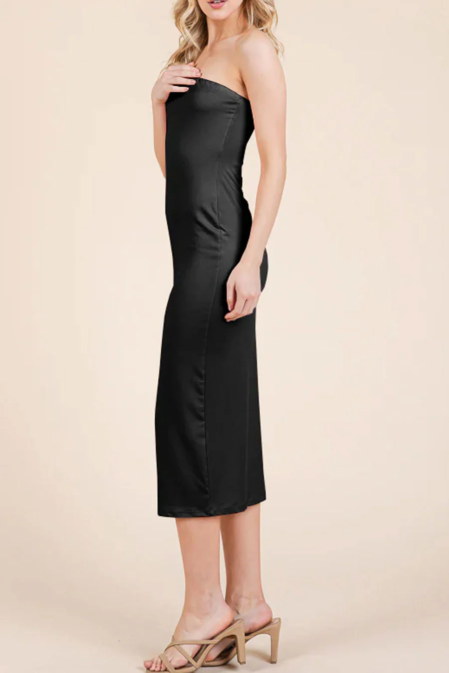 Basic Double-Layered Midi Tube Dress - Image 3